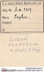 Etiketten zu Korund (Saphir) (NHMW-MIN-Aa2317)